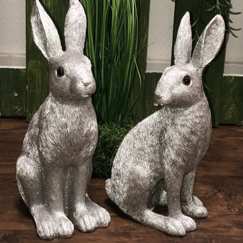 Osterhasen Deko 2er Set Paxino silber Kaheku