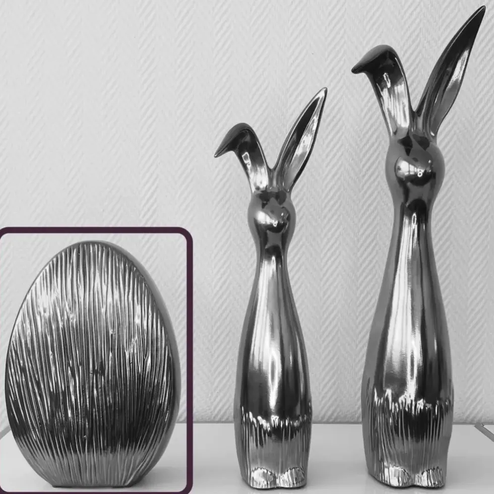 Osterhasen Deko Scratchy silber oder Osterei silber Eggy Casablanca