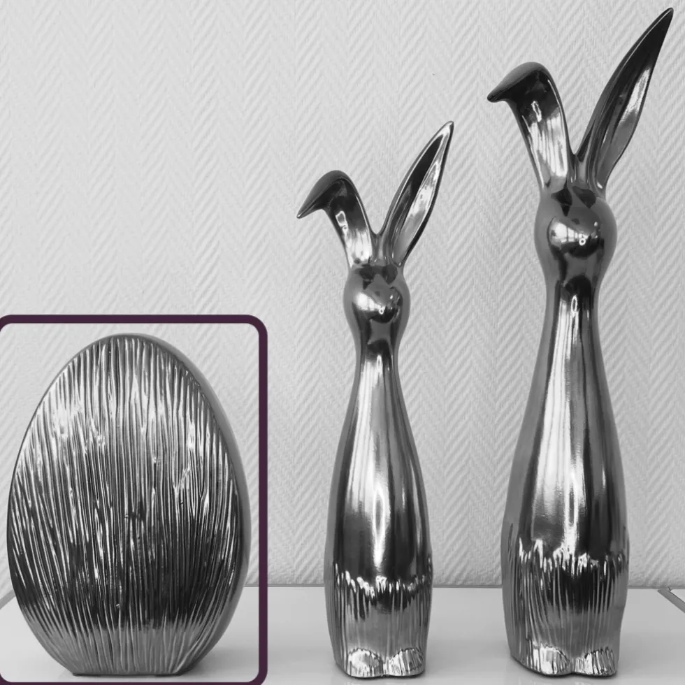 Osterhasen Deko Scratchy silber oder Osterei silber Eggy Casablanca