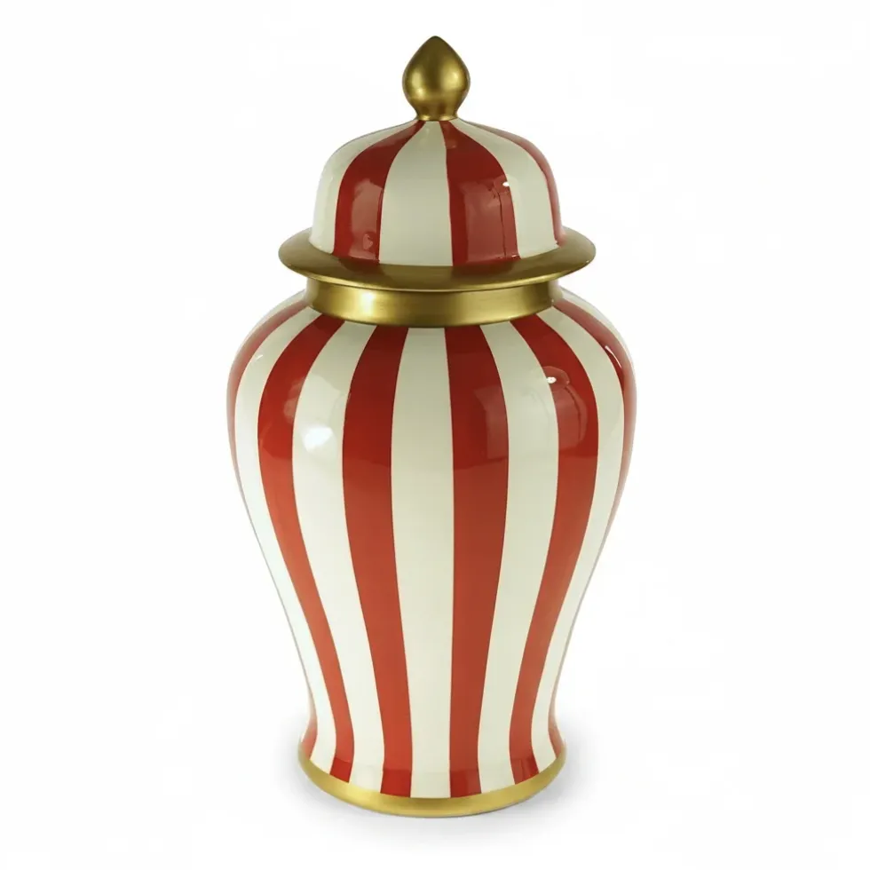 Porzellan Vase rot weiß mit Deckel von Werner Voß