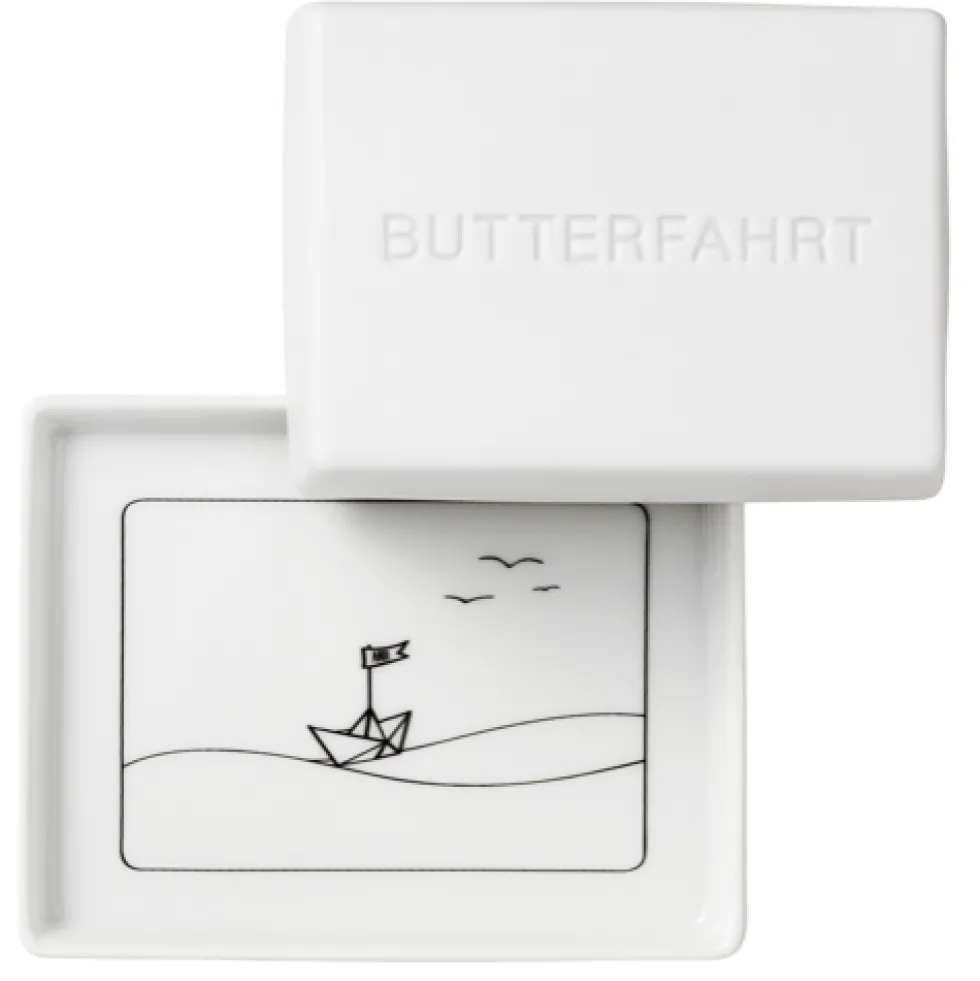 Räder Butterdose Porzellan weiß BUTTERFAHRT 14×11 cm