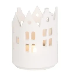 Räder Deko Lichthaus Windlicht Porzellan weiß Innenhof Stadtlicht H 7 cm