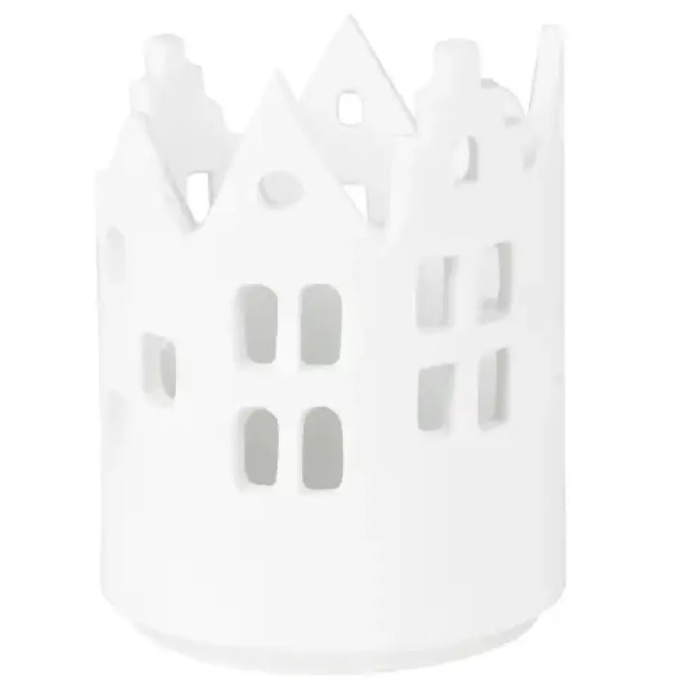 Räder Deko Lichthaus Windlicht Porzellan weiß Innenhof Stadtlicht H 7 cm
