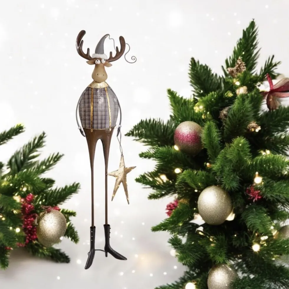 Rentier Weihnachten Deko Metall mit LED Stern Höhe 95 cm