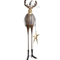 Rentier Weihnachten Deko Metall mit LED Stern Höhe 95 cm