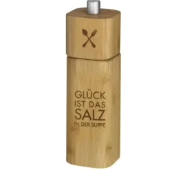 Salzmühle Holz Keramiksalzwerk Räder Design GLÜCK IST DAS SALZ H 15 cm