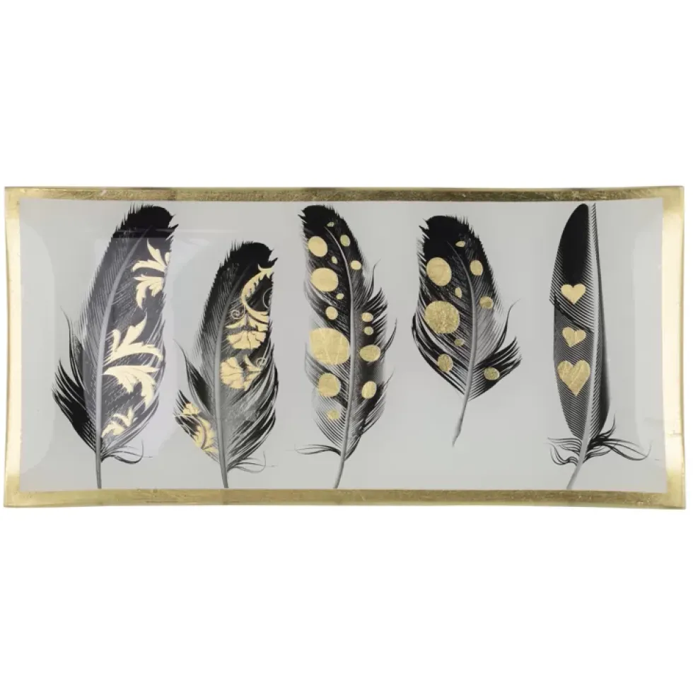 Schmuckschale Schmuckteller aus Glas Feder GiftCompany 10×21 cm