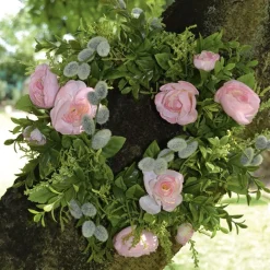 Seidenblumenkranz Ranunkeln Weidenkaetzchen rosa 30 cm
