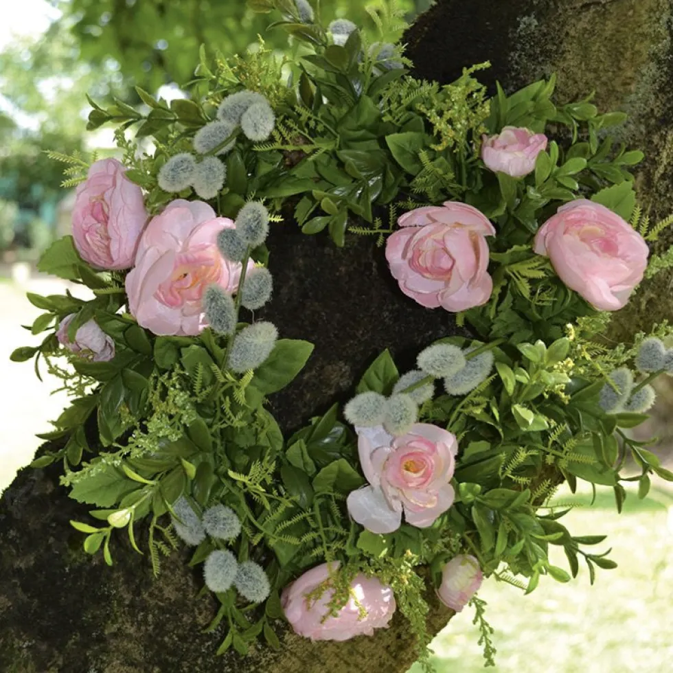 Seidenblumenkranz Ranunkeln Weidenkaetzchen rosa 30 cm