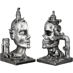 Skulptur Steampunk Deko Buchstütze Skull silber 2-teilig Casablanca Höhe 23 cm