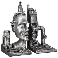 Skulptur Steampunk Deko Buchstütze Skull silber 2-teilig Casablanca Höhe 23 cm