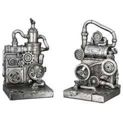Skulptur Steampunk Deko Figur Machine silber 2-teilig Höhe 19 cm