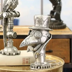 Skulptur Steampunk Deko Figur Crow silber Casablanca Höhe 23 cm