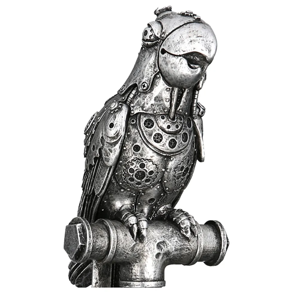 Skulptur Steampunk Deko Figur Parrot silber Höhe 30 cm