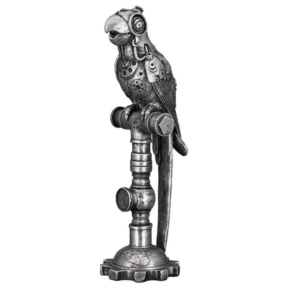 Skulptur Steampunk Deko Figur Parrot silber Höhe 30 cm