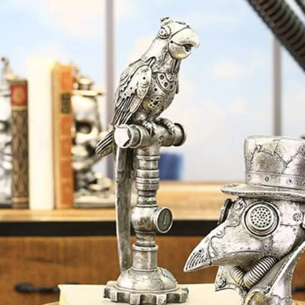 Skulptur Steampunk Deko Figur Parrot silber Höhe 30 cm
