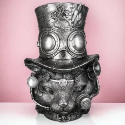 Skulptur Steampunk Deko Figur Tomcat silber Höhe 24 cm