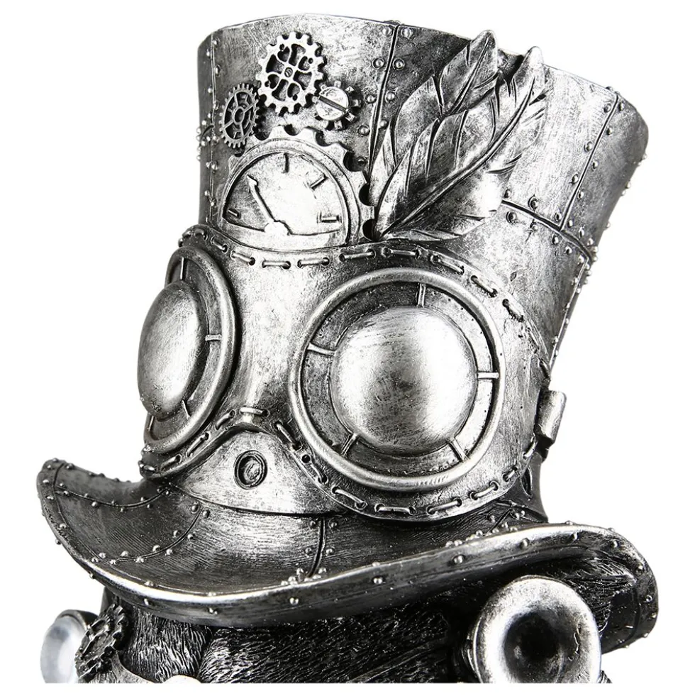 Skulptur Steampunk Deko Figur Tomcat silber Höhe 24 cm