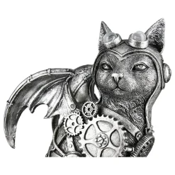 Skulptur Steampunk Deko Figur Cat silber Höhe 24 cm