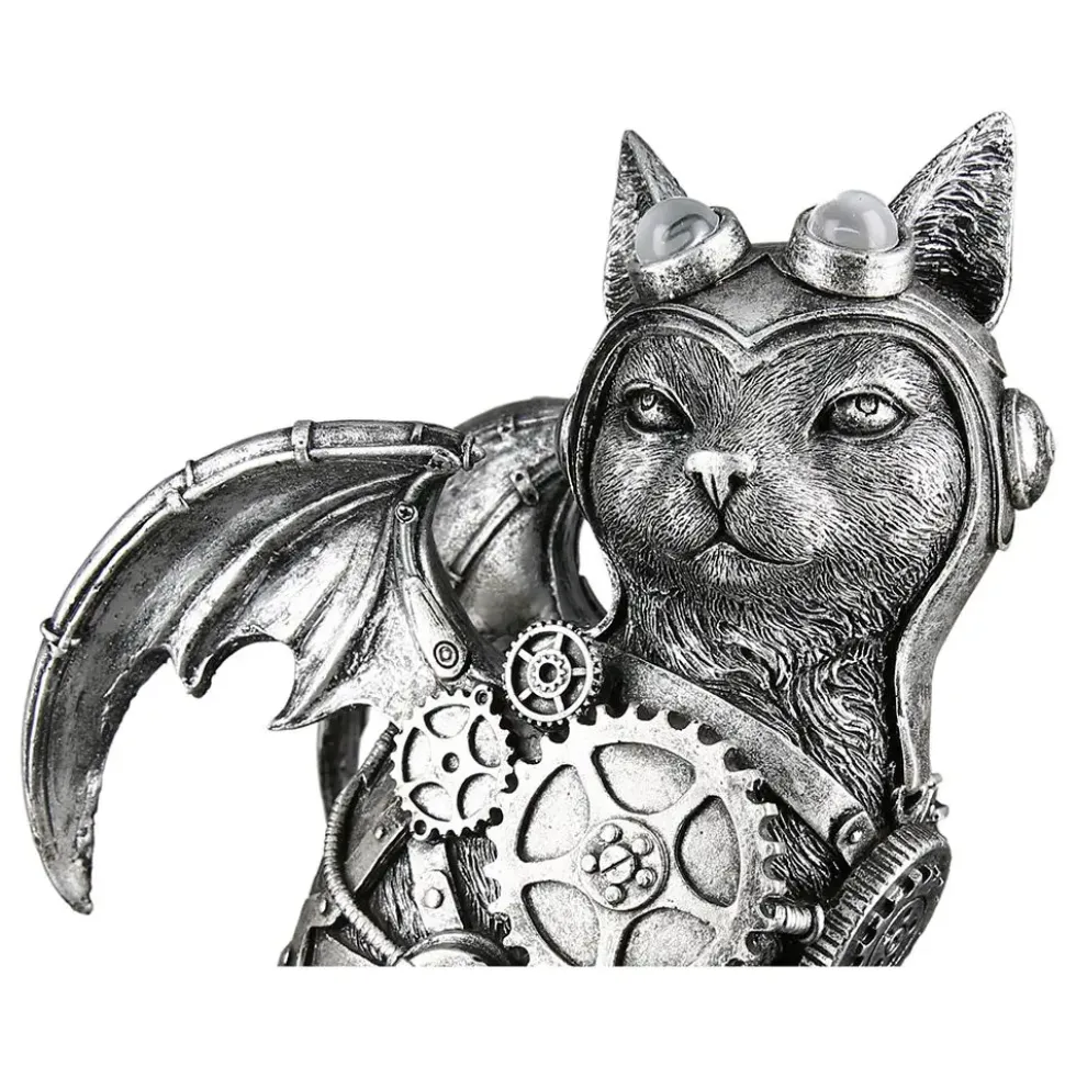Skulptur Steampunk Deko Figur Cat silber Höhe 24 cm