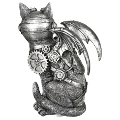 Skulptur Steampunk Deko Figur Cat silber Höhe 24 cm
