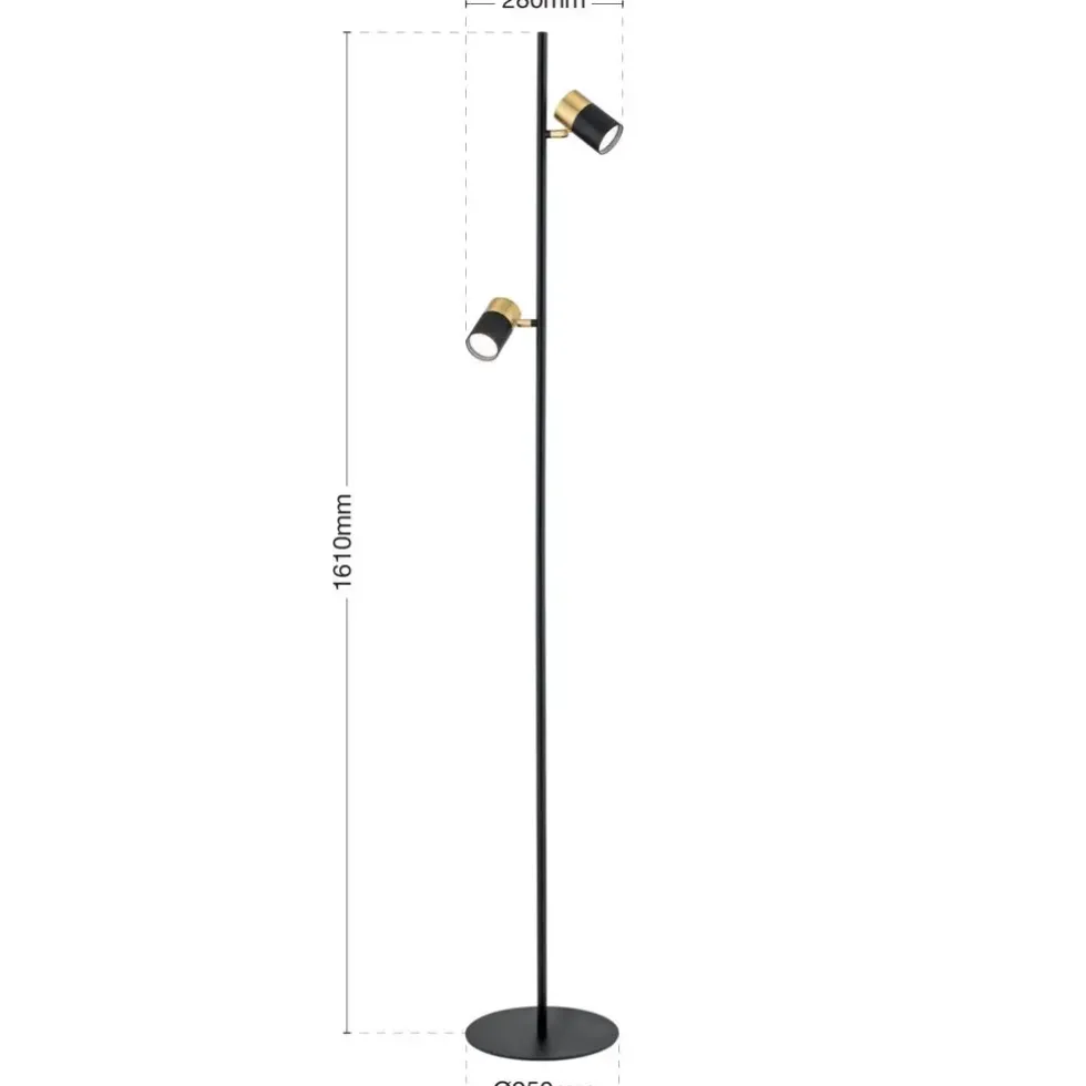Stehlampe schwarz gold KIRA Höhe 161 cm