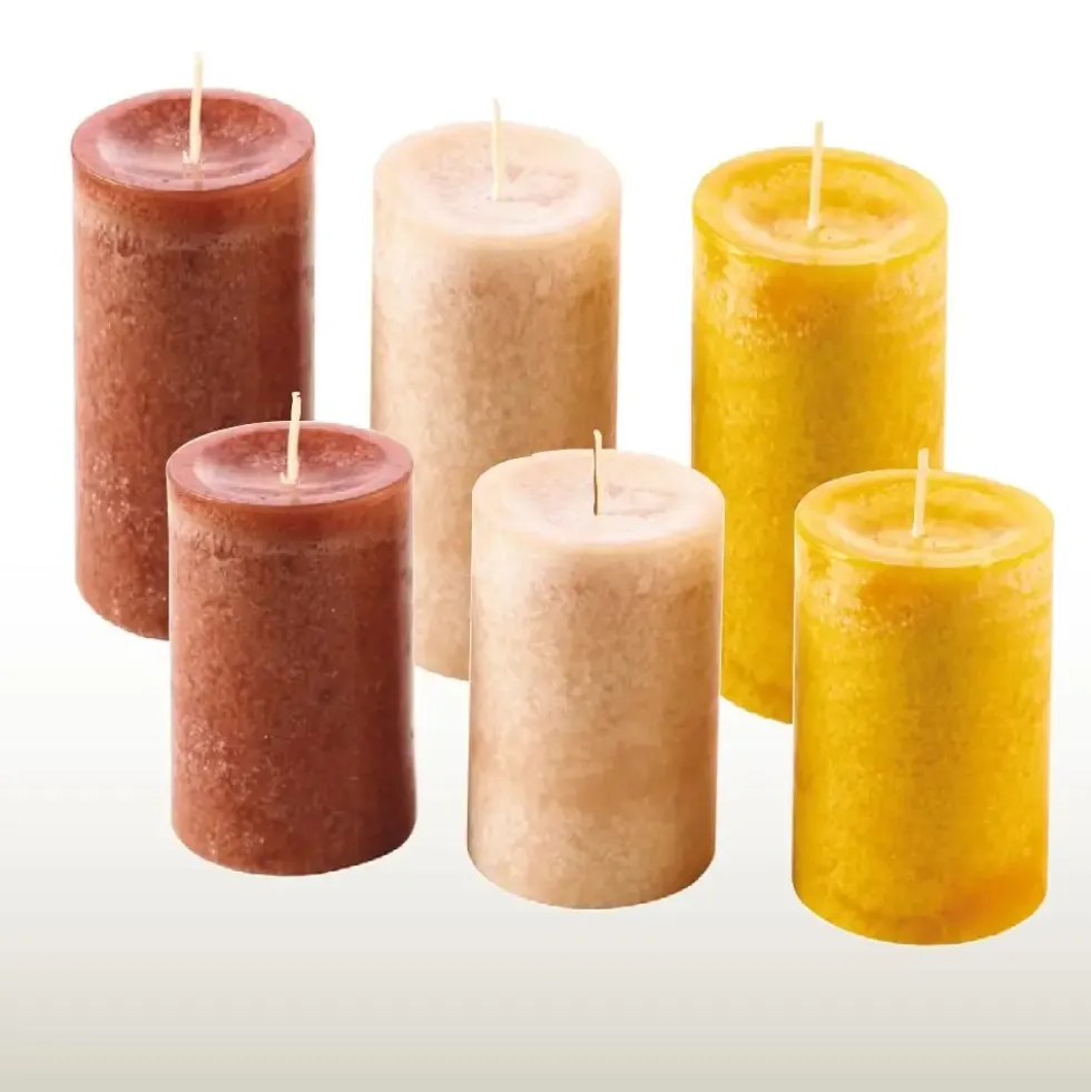Stumpenkerze 6er Set in gelb beige braun