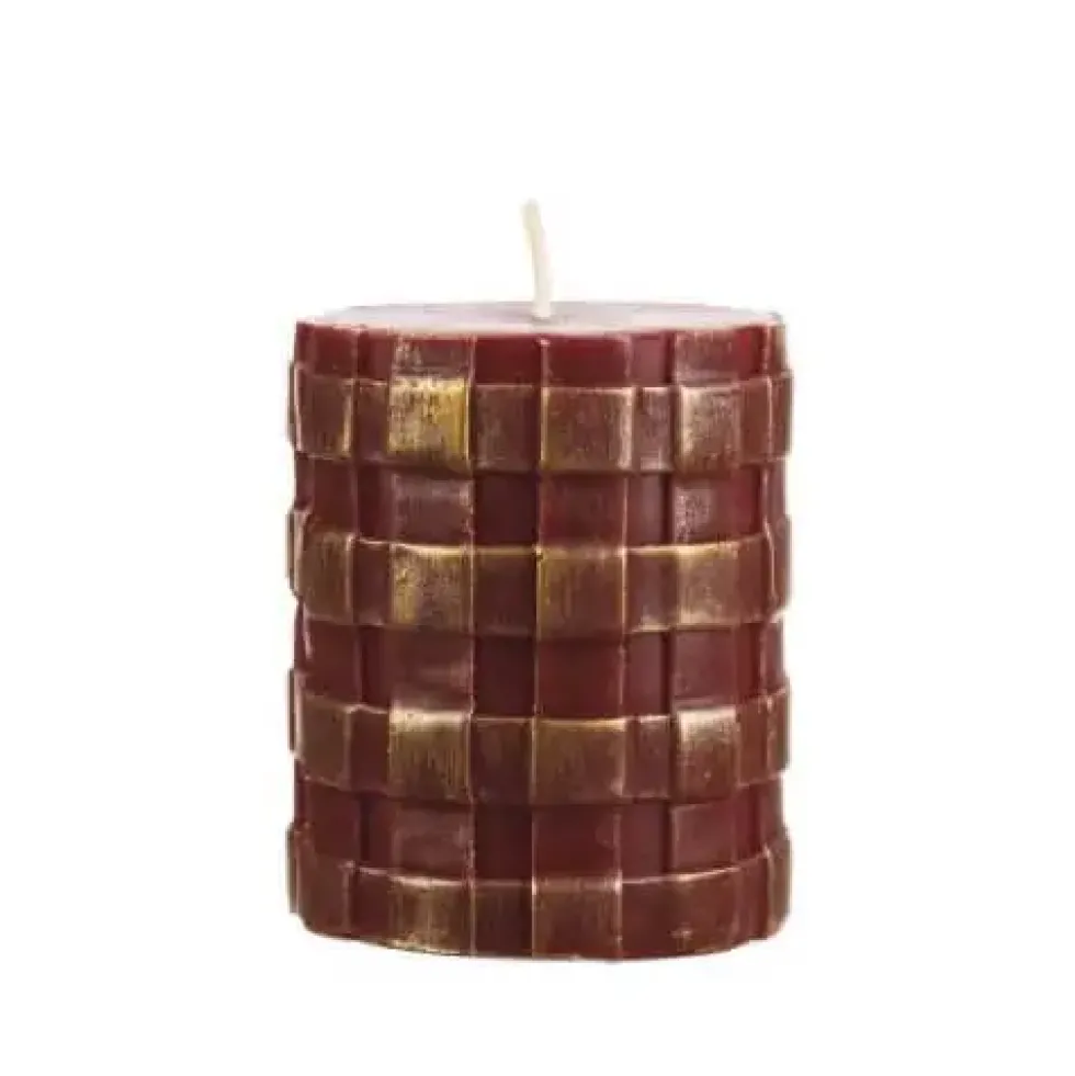 Stumpenkerze 4er-Set Rustic Twisted Lio rot gold