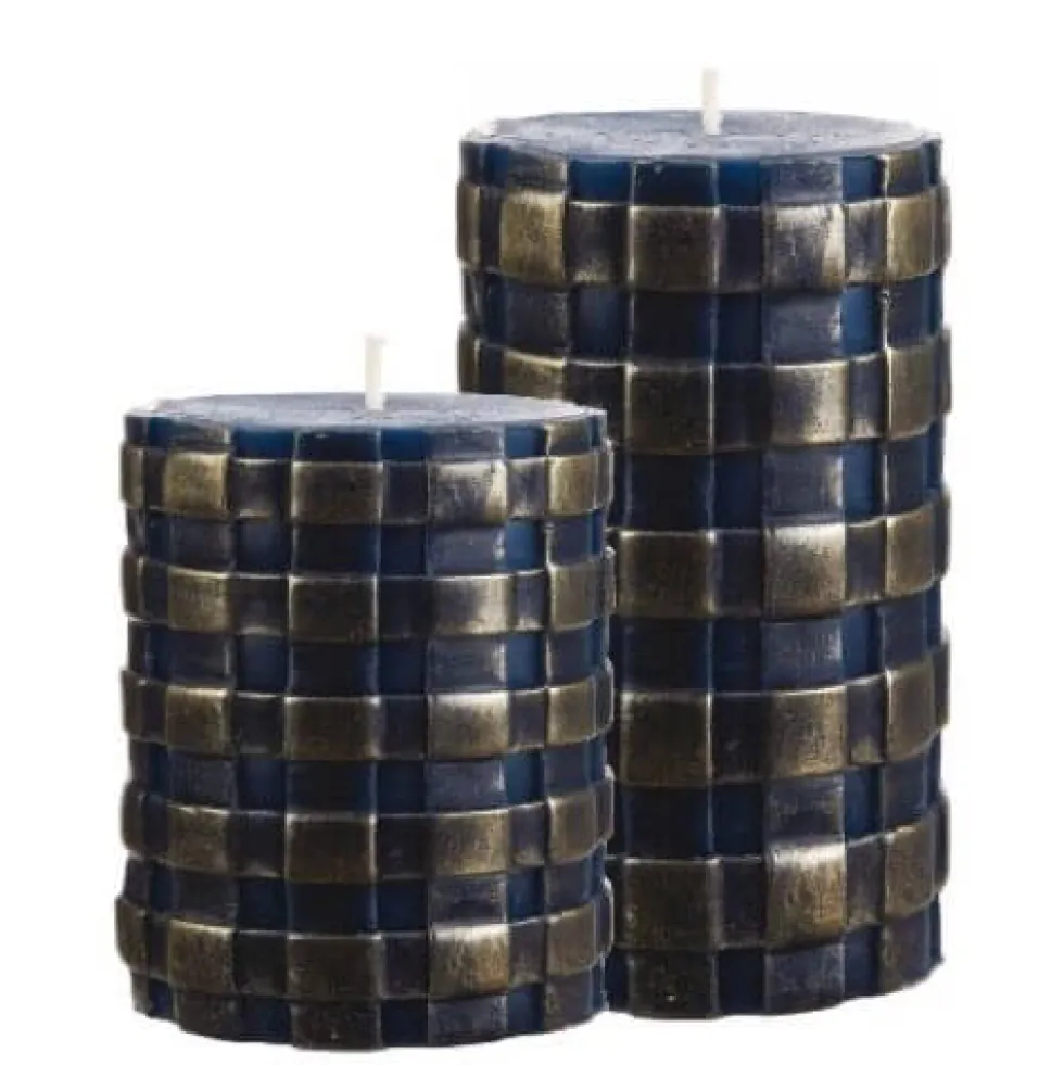 Stumpenkerze 4er-Set Rustic Twisted Lio blau gold