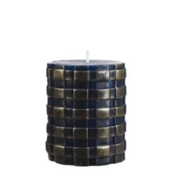 Stumpenkerze 4er-Set Rustic Twisted Lio blau gold