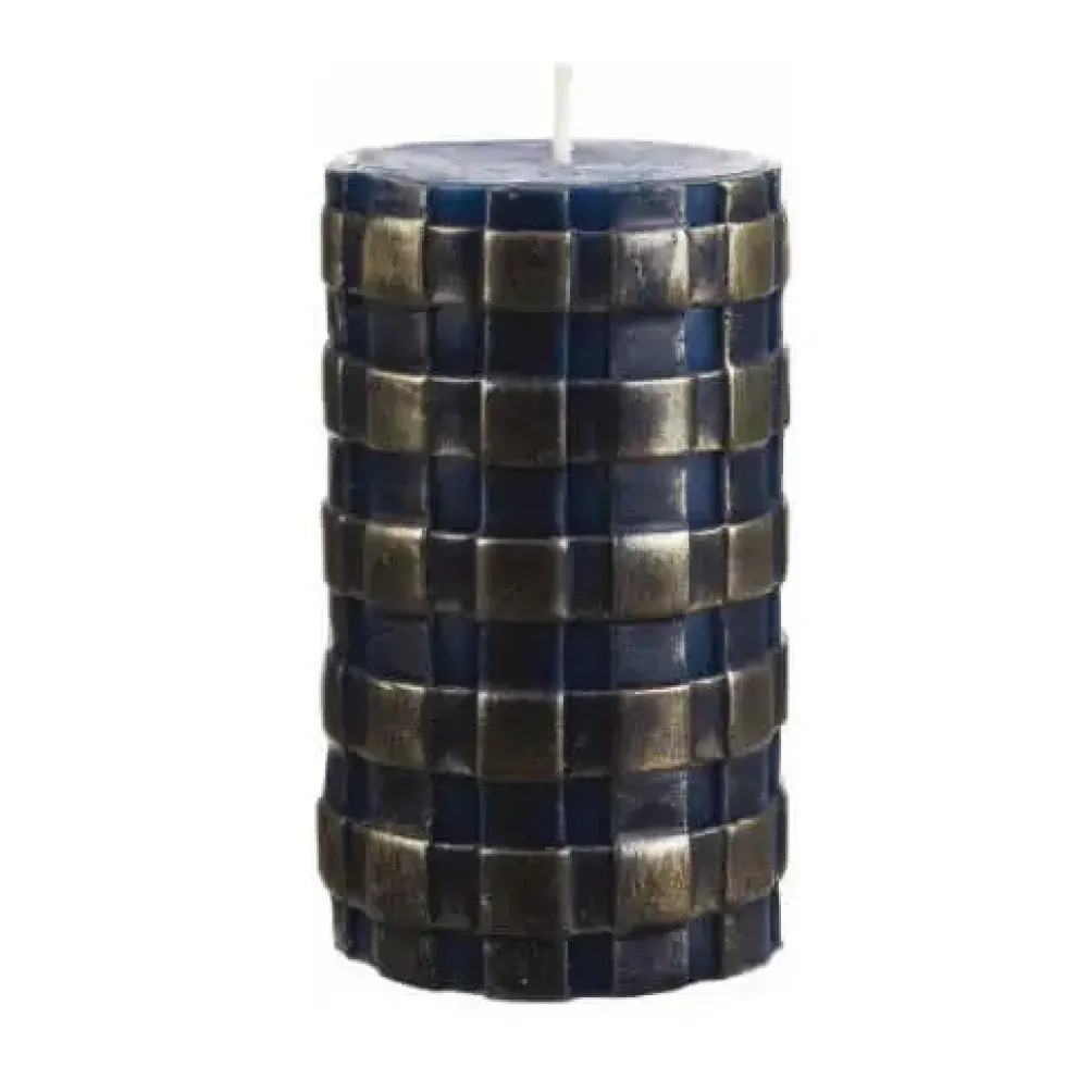 Stumpenkerze 4er-Set Rustic Twisted Lio blau gold