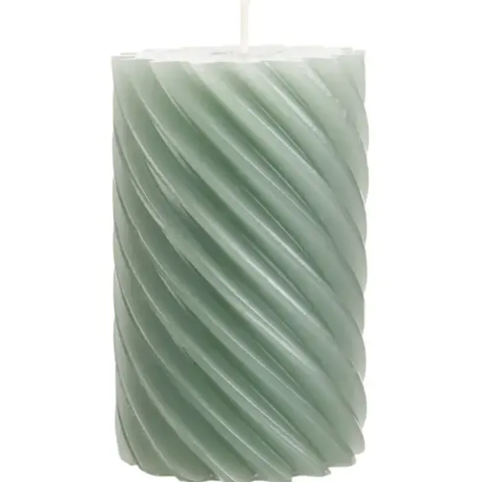 Stumpenkerze 4er-Set Rustic Twisted smaragd 11×7 cm