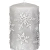 Stumpenkerze grau mit Schneeflocken 4er Set Elsa