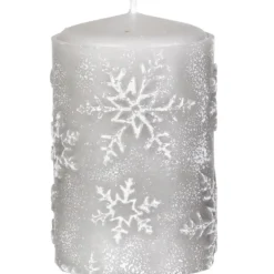 Stumpenkerze grau mit Schneeflocken 4er Set Elsa