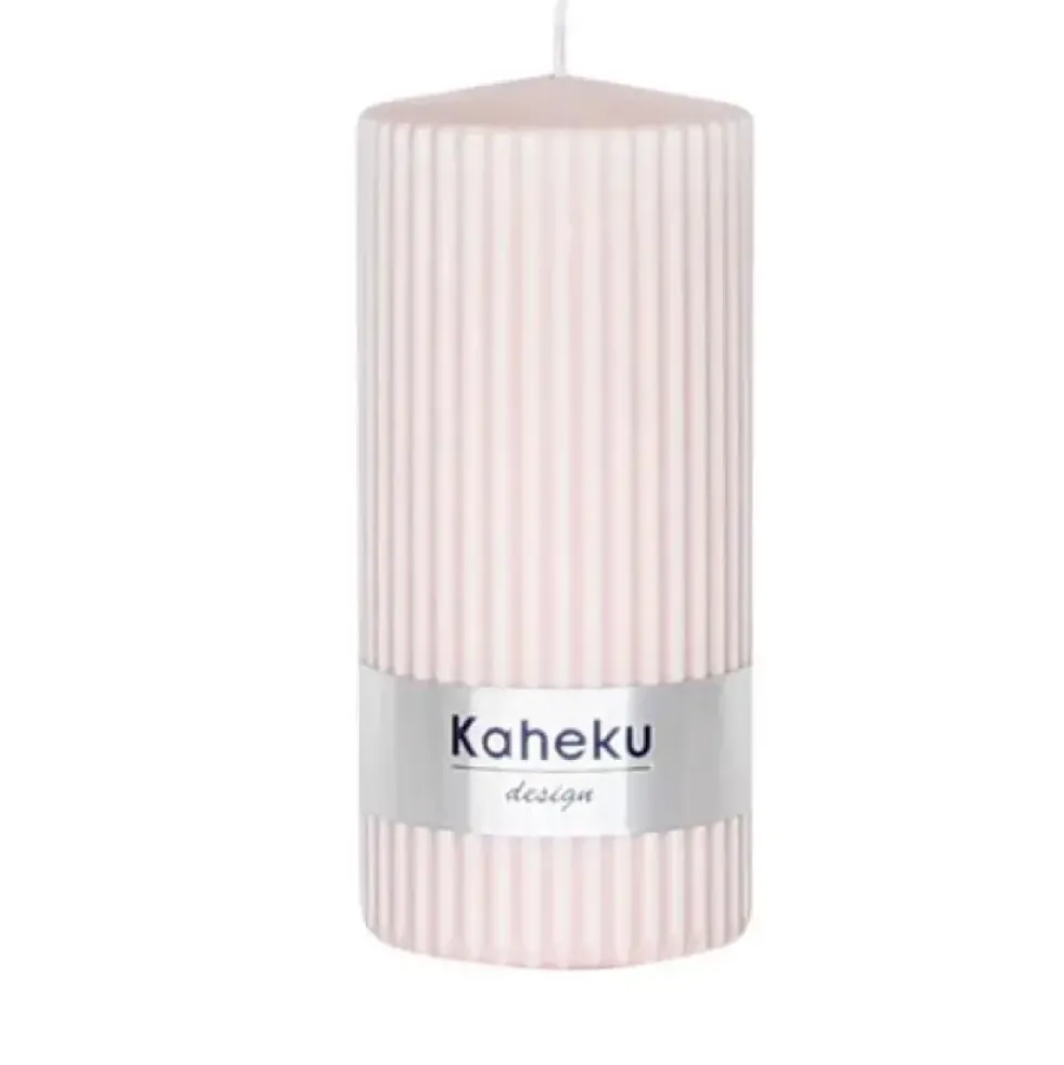 Stumpenkerze hellrosa 4er Set Powder Kaheku Rillenstruktur 7×15 cm