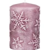 Stumpenkerze rosa mit Schneeflocken 4er Set Elsa