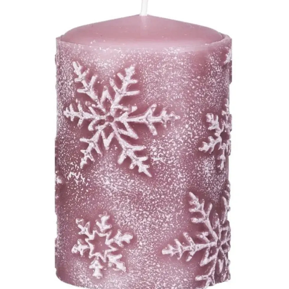 Stumpenkerze rosa mit Schneeflocken 4er Set Elsa