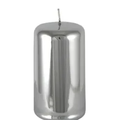 Stumpenkerze silber 2er Set Cylinderkerze Sicilia glänzend Höhe 10 cm