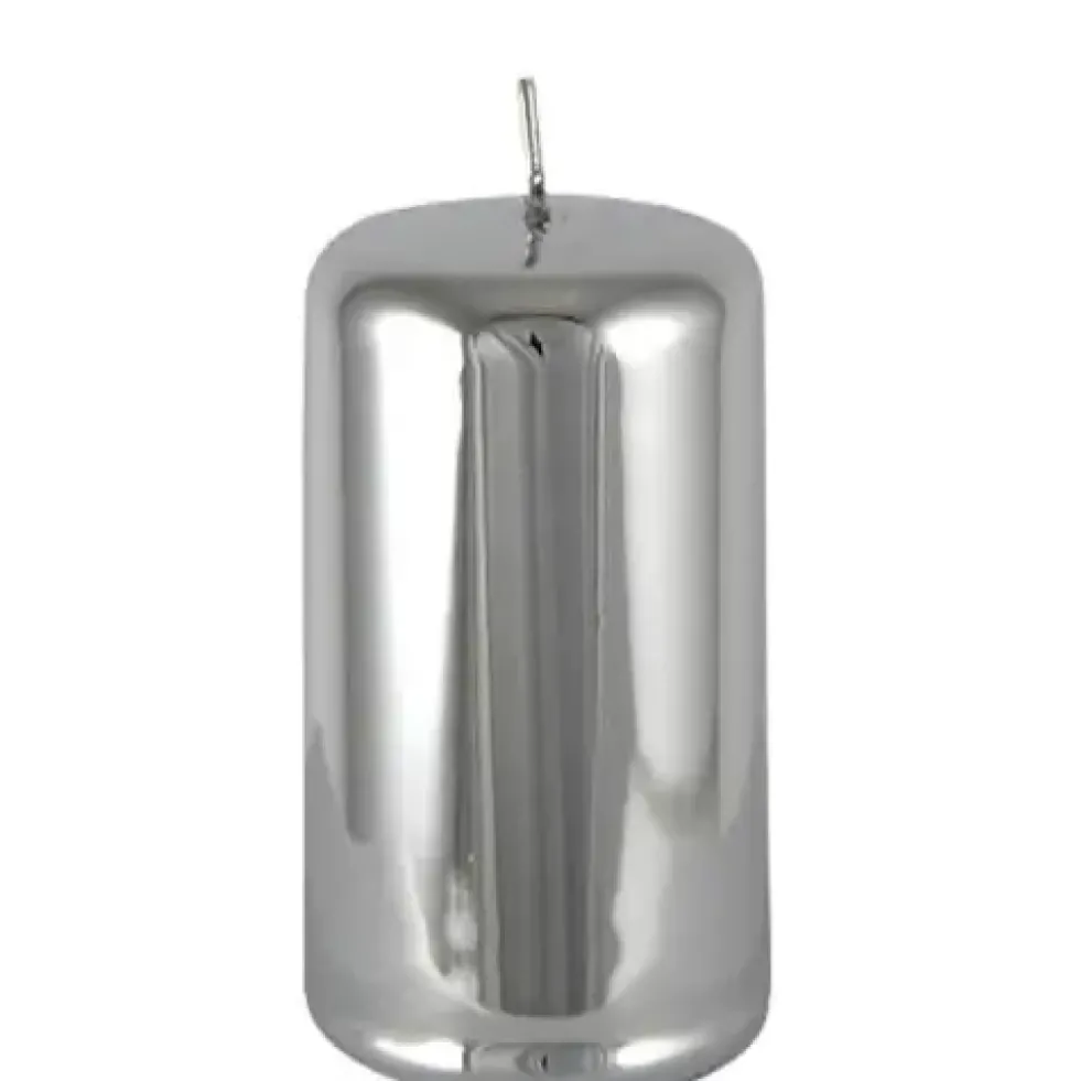 Stumpenkerze silber 2er Set Cylinderkerze Sicilia glänzend Höhe 10 cm