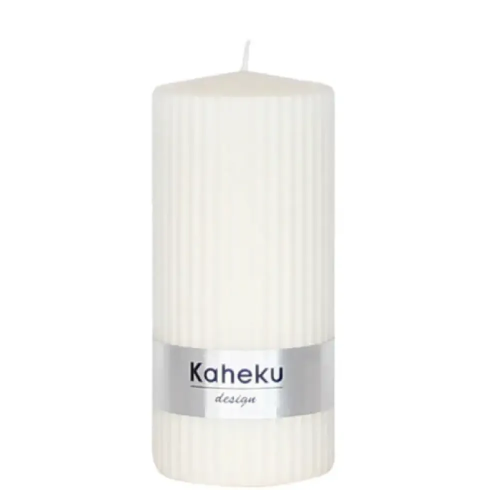 Stumpenkerze weiß 4er Set Powder Kaheku Rillenstruktur creme 7×15 cm