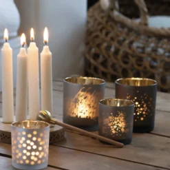 Teelichtglas Weihnachten STERNENSTAUB Räder H 8 cm