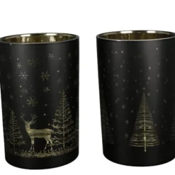 Teelichtgläser Weihnachten 2er Set Waldesruh Casablanca schwarz gold