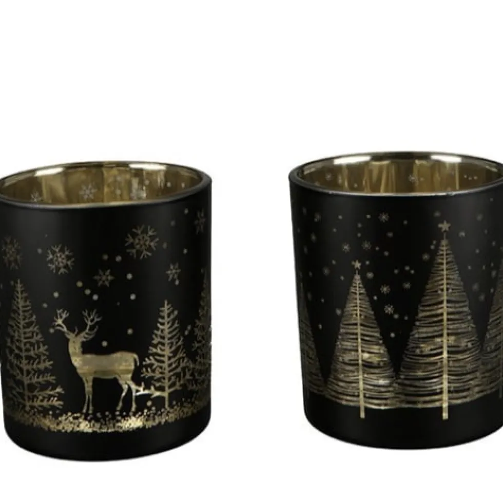 Teelichtgläser Weihnachten 2er Set Waldesruh Casablanca schwarz gold