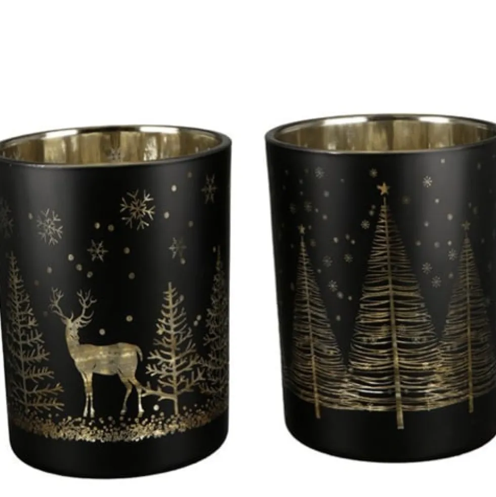 Teelichtgläser Weihnachten 2er Set Waldesruh Casablanca schwarz gold