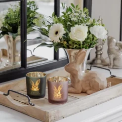 Teelichthalter Edzard Ostern Hase rosa gold 2er Set