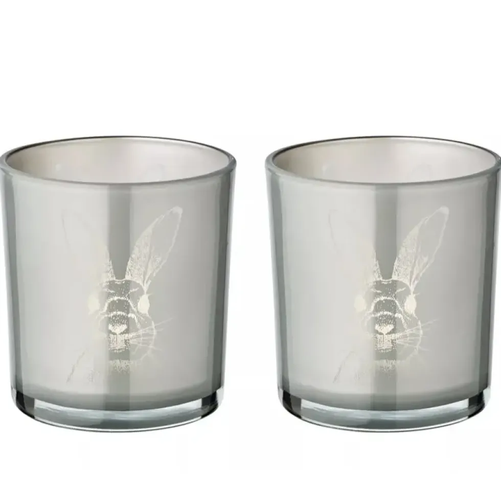 Teelichthalter Edzard Ostern Hase grau gold 2er Set