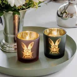 Teelichthalter Edzard Ostern Hase grün gold 2er Set