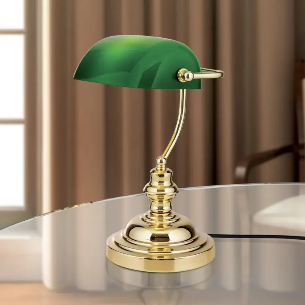 Tischlampe Bankerlampe grün Höhe 36 cm