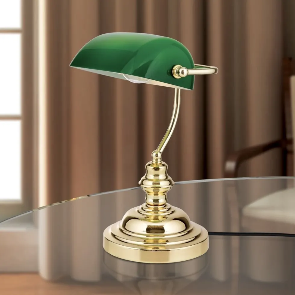 Tischlampe Bankerlampe grün Höhe 36 cm