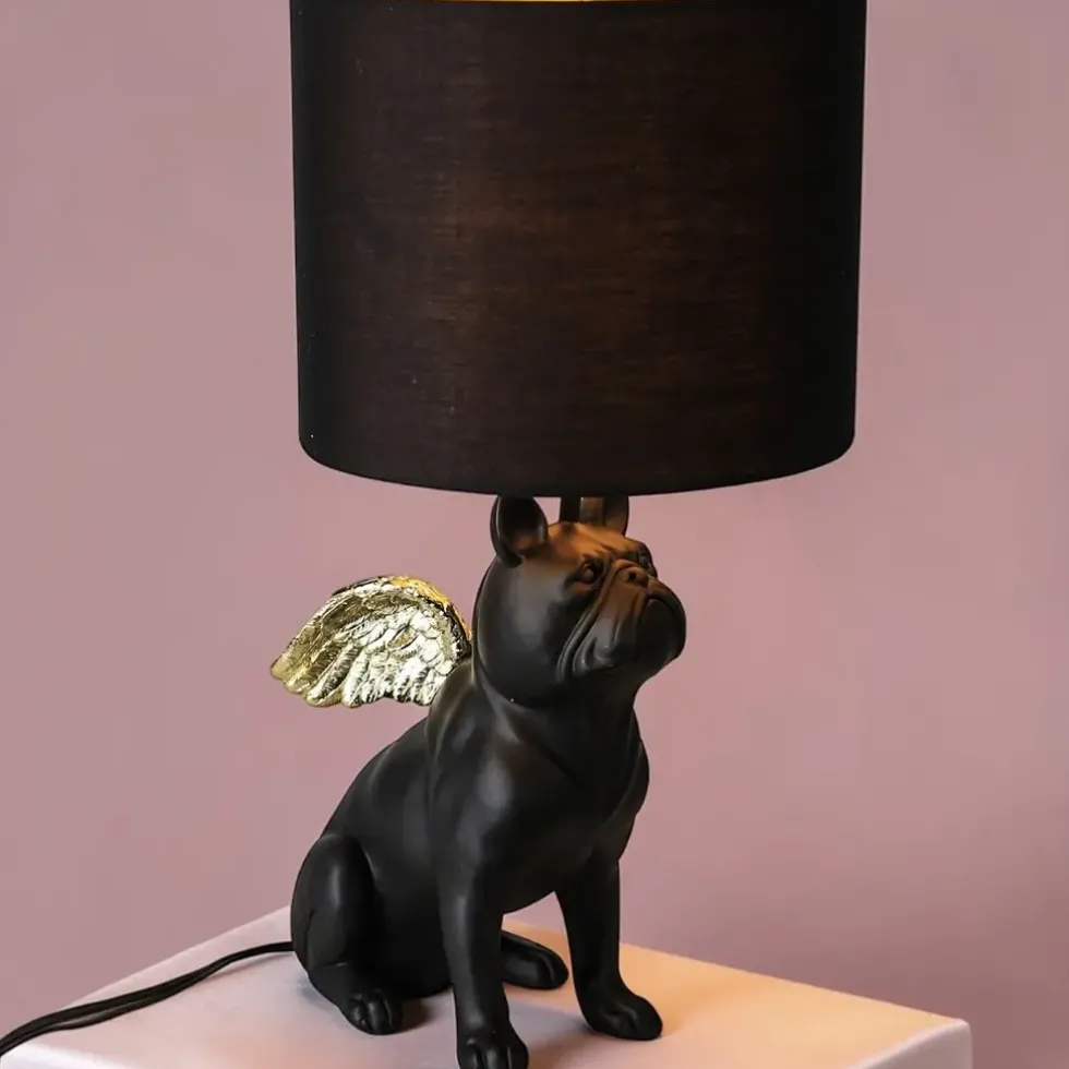 Tischlampe Französische Bulldogge schwarz Flying Bulli Höhe 55 cm